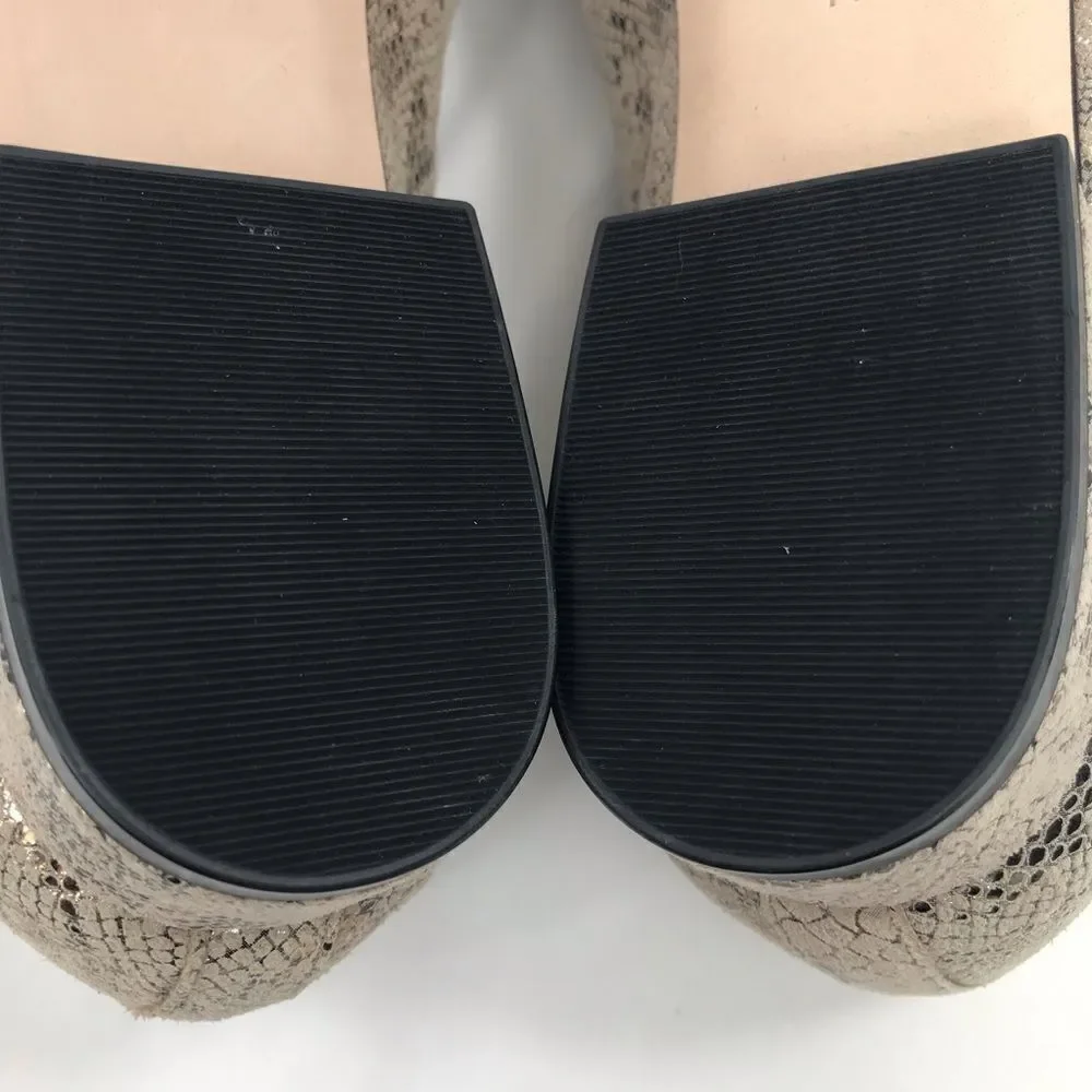 VANELi Tan Metallic Gold Snakeskin Leather Cap Toe Low Heel Classic Ballet Flats
